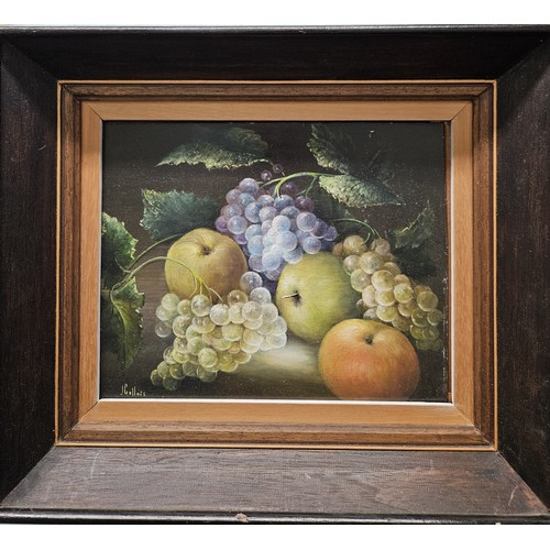 812 - An Oil on Panel still life of fruit on a table setting, signed J Gollois LL, 22 x 28 cm approx.