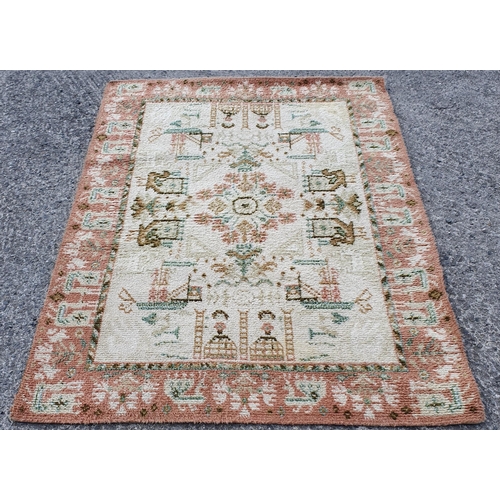 56 - Cream ground Carpet. Wool blend  200 x 140 cm approx.