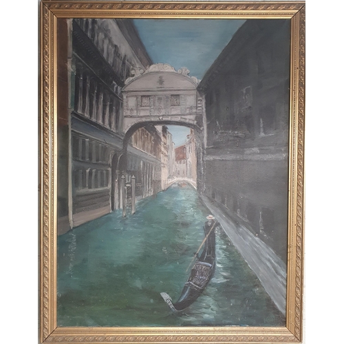 26 - A 20th Century large Oil on Canvas of a Gondola on the canal with the bridge of Sighs, and the Doge'... 