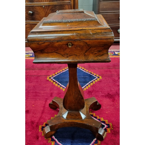 199 - A Willian IV Rosewood and veneered Teapoy with sarcophagus shaped top on pedestal base. H 77  x 38 x... 