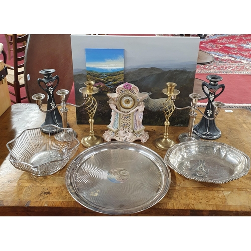 167 - A collection of items to include a good pair of Shelly Ebonised Candlesticks along with a pair of br... 