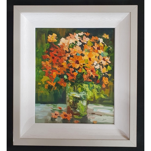 2 - Sarah Adams, (Irish) 'Sunflowers' Oil on Board, monogramed LR. 30 x 24 cm approx.