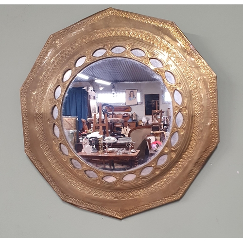 1 - A nicely embossed Brass octagonal Mirror. D 29 cm approx.