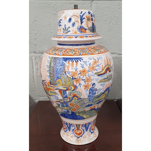 111 - A large hand painted Oriental bulbous Vase converted to a Table Lamp. H 39 cm approx.