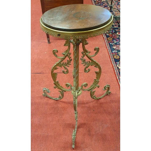 157 - An early 20th Century Brass Tripod Plant Stand with timber top. D 33 x H 70 cm approx.