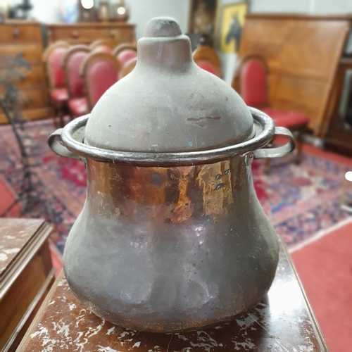 157A - A good 19th Century lidded Copper Cauldron. H 36 cm approx.