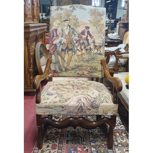 16 - A good pair of late 19th Century Armchairs with tapestry upholstered seat and back. W 62 x SH 45 x B... 