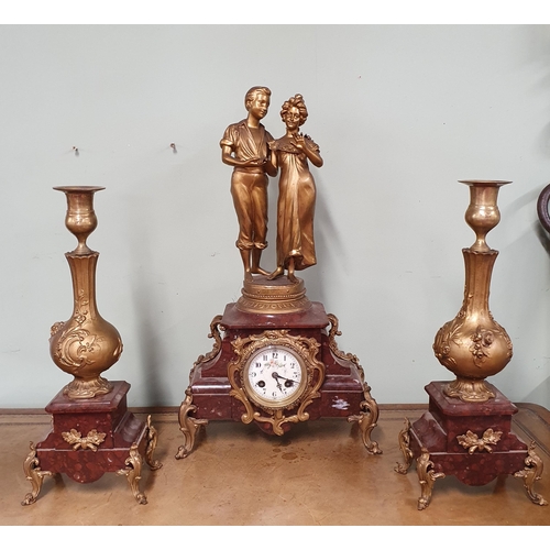 188 - A Superb 19th Century Clock Garniture Set depicting a loving couple flanked by a pair of garnitures.... 