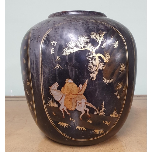 191 - Two 19th Century Oriental Items to include a hand painted decorated tea caddy and a hand painted pap... 