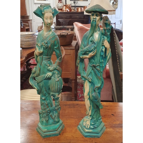 193 - Two Oriental Figures. H 48 cm approx.