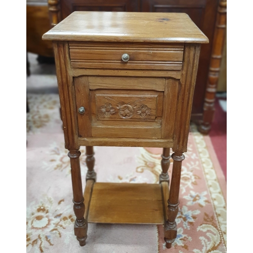 199A - A good late 19th Century Pitch Pine Side Cabinet with single door and single drawer frieze on turned... 