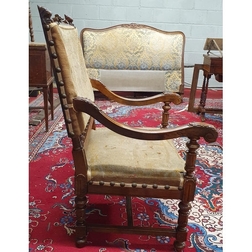 219 - A Fabulous 19th Century Walnut Hall Chair with tapestry upholstered seat and back with carved arms a... 