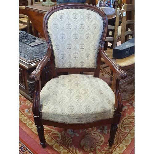 223 - A good pair of 19th Century Balloon back Armchairs on turned reeded supports. W 60 x SH 43 x BH 96 c... 