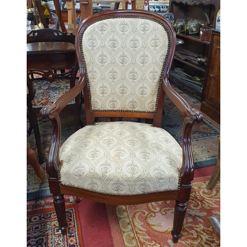 223 - A good pair of 19th Century Balloon back Armchairs on turned reeded supports. W 60 x SH 43 x BH 96 c... 