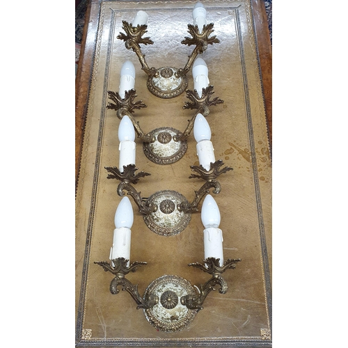 224 - A lovely set of four Brass and painted twin branch Wall Lights.