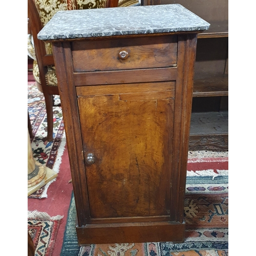 239A - A good 19th Century Walnut single door Side Cabinet with single frieze drawer and mottled marble top... 