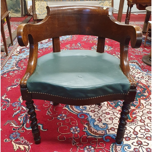 258 - A 19th Century Oak Office Tub Chair on barley twist supports. W 61 x SH 48 x BH 76 cm approx.