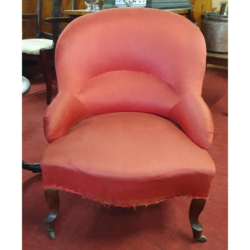 262 - A 19th Century upholstered Bedroom Chair on cabriole front supports with castors. W 64 x SH 35 x BH ... 