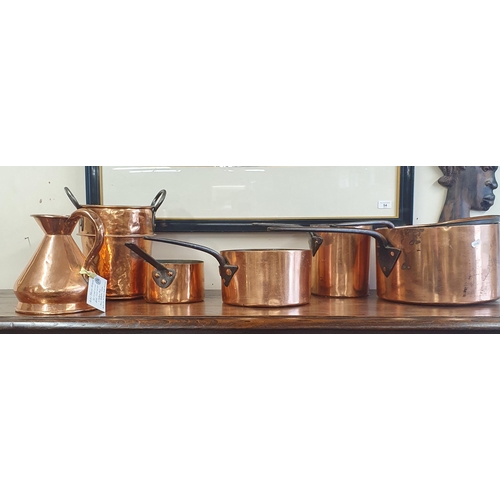 50 - A Superb quantity of 19th Century Copper Wares to include an extremely large lidded saucepan, three ... 