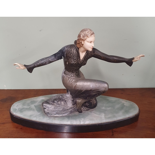 63 - Of Superb quality. A period Art Deco Figure of a beautiful Woman kneeling on a marble plinth. Signed... 