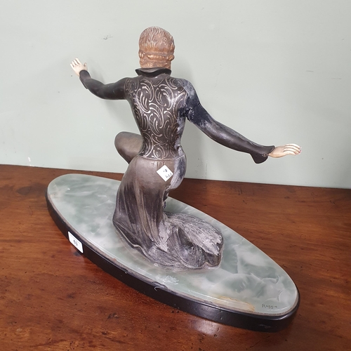 63 - Of Superb quality. A period Art Deco Figure of a beautiful Woman kneeling on a marble plinth. Signed... 