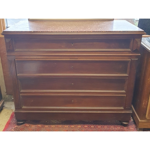 66 - A 19th Century Walnut Chest of Drawers with marble top and four graduated front drawers on fluted co... 