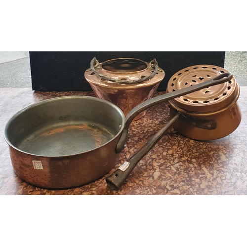 68 - A good quantity of 19th Century Copper wares to include a heavy copper saucepan with cast iron handl... 