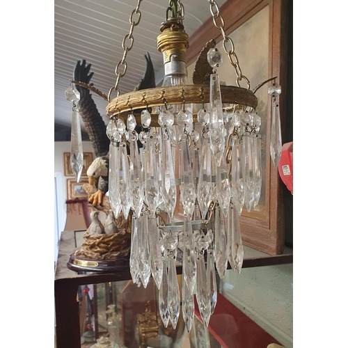 83 - A good pair of late 19th early 20th Century Basket lights with crystal drops. Drop 65 cm approx.