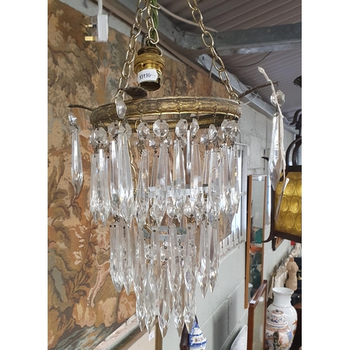 83 - A good pair of late 19th early 20th Century Basket lights with crystal drops. Drop 65 cm approx.