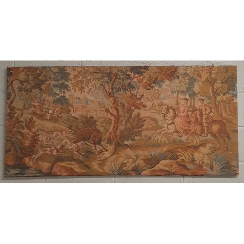 90 - A good late 19th early 20th Century Tapestry of a Hunting scene. 72 x 154 cm approx.