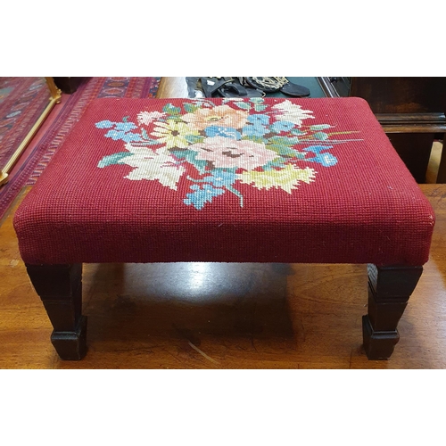 1378 - A 19th Century Oak rectangular Stool with red tapestry upholstery. 42 x 31 x H 23 cm approx.