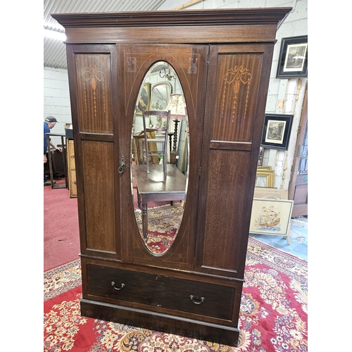 1391 - An Edwardian Mahogany and Inlaid single door Wardrobe.
 H 204 x W 125 x D 49 cm approx.