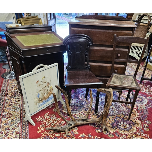 1397 - A reproduction Davenport and a 19th Century Mahogany hall Chair along with other items.