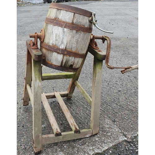 1408 - A good vintage timber Butter Churn on stand.
H 120 x W 86 cm approx.