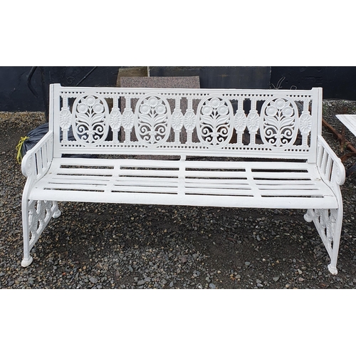 1418 - A good large Cast Iron garden Bench with pierced floral back. 
W 172 x SH 33 x BH 88 cm approx.