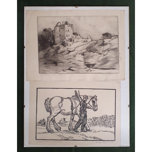 1454 - George Bain 1881 - 1968, two Woodblock Pictures 'Ravenscraig Castle and A Crofter-Fisherman, Caithne... 