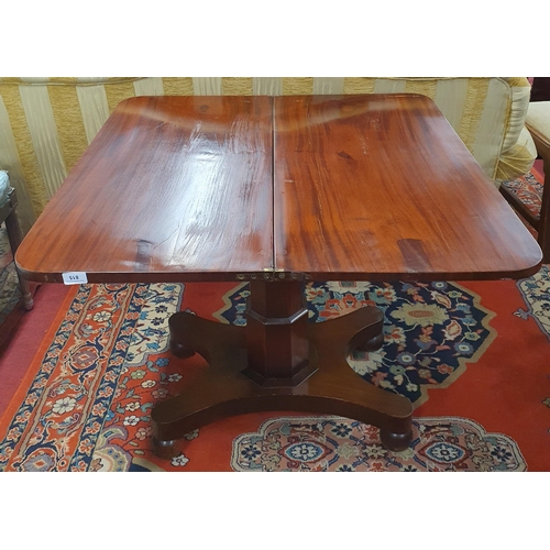 1492 - A good 19th Century Mahogany Foldover Card Table of simple form on platform supports.
 H 76 x W 90 x... 