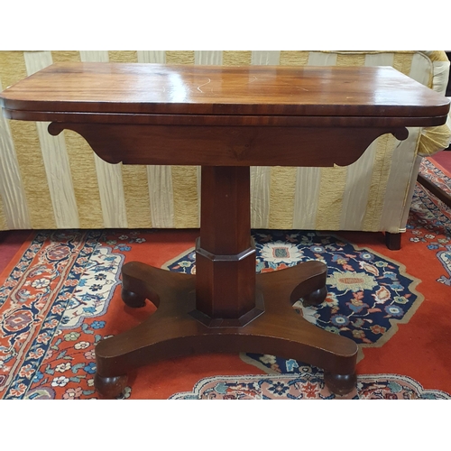 1492 - A good 19th Century Mahogany Foldover Card Table of simple form on platform supports.
 H 76 x W 90 x... 