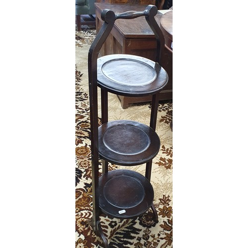 1536 - An Edwardian Mahogany fold up cake Stand along with a three panel Screen. Screen H 84 x 114 cm appro... 