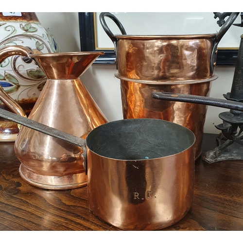 50 - A Superb quantity of 19th Century Copper Wares to include an extremely large lidded saucepan, three ... 