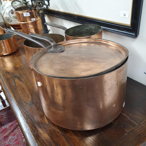 50 - A Superb quantity of 19th Century Copper Wares to include an extremely large lidded saucepan, three ... 