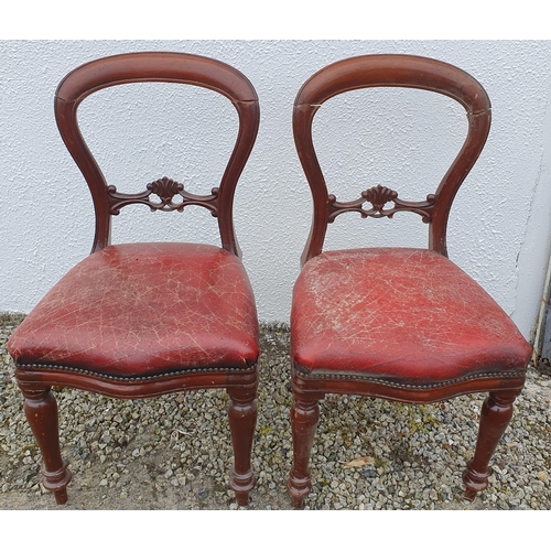 1422A - A pair of Mahogany dining chairs with leather seat, as found.