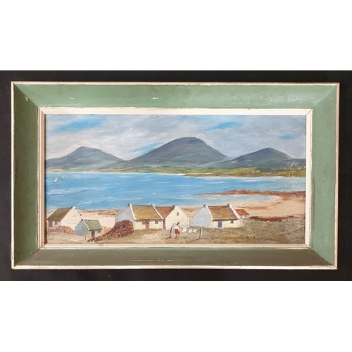 36 - An early 20th Century Oil on Board of a West of Ireland scene monogrammed MOM along with a coloured ... 