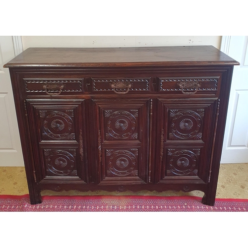 48 - A Fabulous 19th Century Oak three door Side Cabinet with triple frieze drawer with highly carved and... 