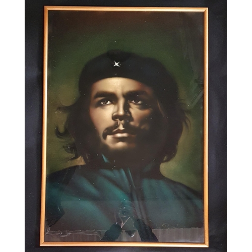 118 - A really good coloured Print laid on fabric possibly silk of Che Guevara. Indistinctly signed LR. 86... 