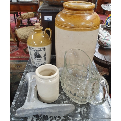 230 - A 19th Century Ebonised Mantel Clock along with a quantity of stoneware and a last.