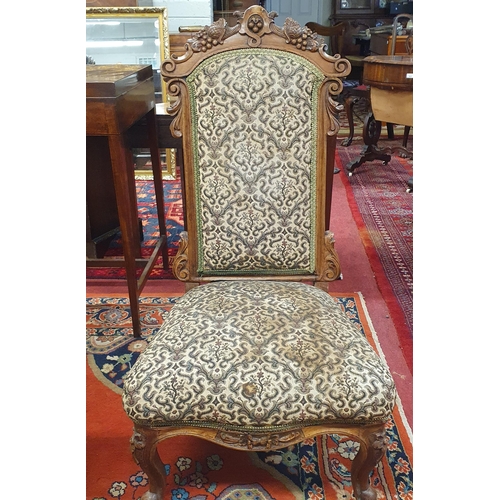 257 - A 19th Century Walnut show frame Hall Chair on carved cabriole front supports. W 53 x SH 34 x BH 99 ... 