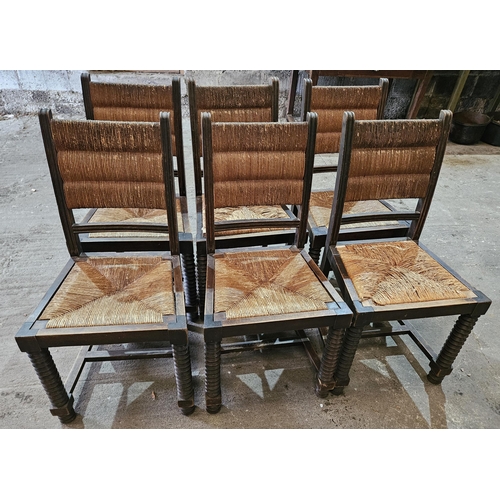 296 - A good set of 19th Century provincial timber and rush Chairs.