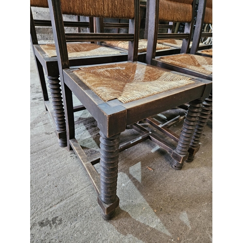 296 - A good set of 19th Century provincial timber and rush Chairs.