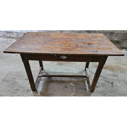 295 - A good 19th Century provincial kitchen Table with side drawer, on square supports and peg joints.